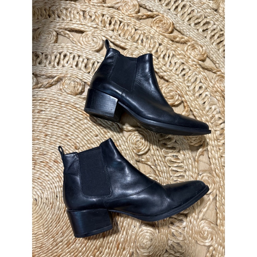 Vagabond Marja Black Leather Chelsea Ankle Boots Pointed Toe Block Heel Size 38